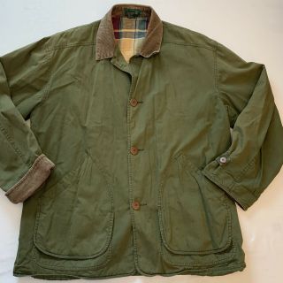 Vintage J Crew Mens Barn Field Jacket Coat Size Large Flannel Lined Green Euc