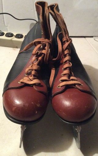 Vintage Mc Inc Canada Hockey Skates Mens Tutone Black,  Brown Size 12 Leather