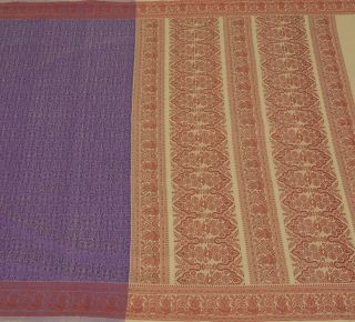 Vintage Saree 100 Pure Cotton All Over Woven Purple Craft Sari Fabric