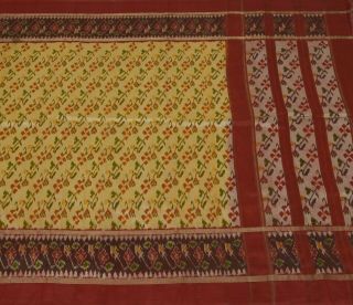 Vintage Cream Saree 100 Pure Silk Hand Woven Ikat Patola Craft Sari Fabric