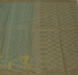 Vintage Indian Saree 100 Pure Silk All Over Woven Gray Craft Sari 5 Yd Fabric