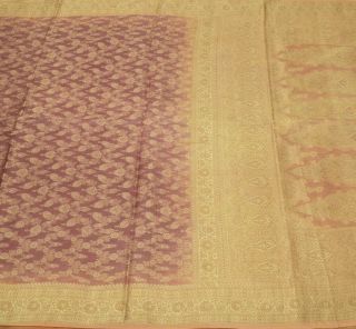 Vintage Indian Saree 100 Pure Silk All Over Woven Mauve Sari Craft Fabric