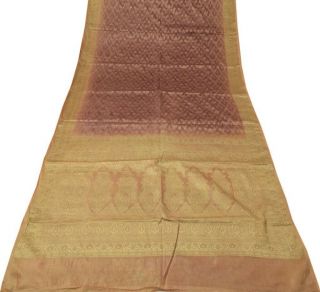 Vintage Indian Saree 100 Pure Silk All Over Woven Mauve Sari Craft Fabric 2