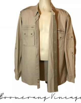 Vintage Cabela’s Safari Long Sleeved Shirt Khaki Sporting Jacket Size L Tall