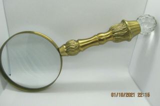 Vintage Victorian Style Brass And Crystal Magnifying Glass 10 " X 4 " Gorgeous