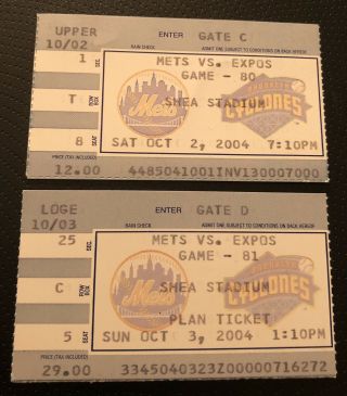 2004 Expos Last Hr/win/game Ticket Stub Set 10/2& 10/3 Nationals World Series