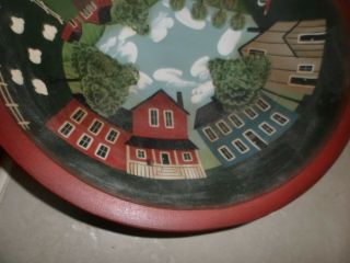 Wooden Bowl Folk Art Amish Scenes Hand Painted Signed Dated 1990 Vintage Decor 3