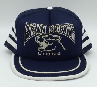 Vintage Penn State Lions Snapback Trucker Hat Usa Made 3 Stripe Stripes