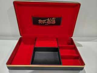 Vintage Mele Jewelry Box Gold Accent Black Case Red Velvet Lining