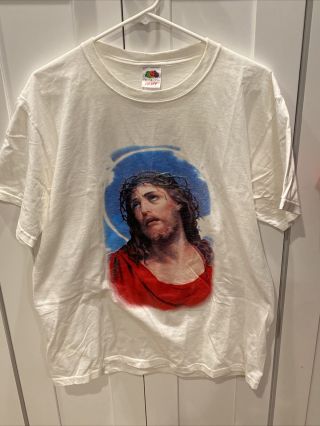 Fruit Of The Loom Heavy Cotton Vintage Jesus Wearing The Crown Adult Large White