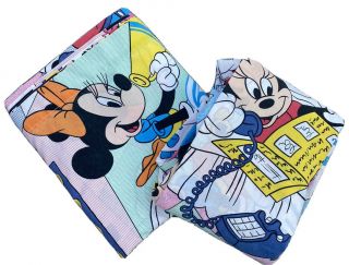 Vintage Minnie Mouse Twin Bed Sheet Flat Disney Beach Headphones Cheerleader