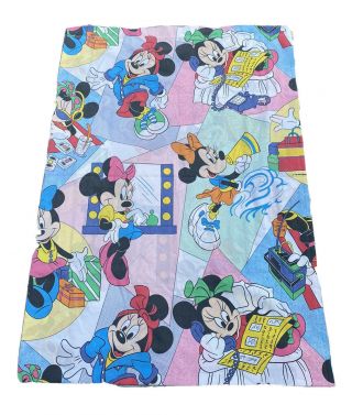 Vintage Minnie Mouse Twin Bed Sheet Flat Disney Beach Headphones Cheerleader 2