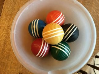 Set Of 6 Vintage Striped Ribbed Croquet Balls 3 ¼”