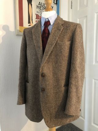 Harris Tweed Men’s Blazer Jacket Brown Herringbone Hodges 42 Vintage Large L