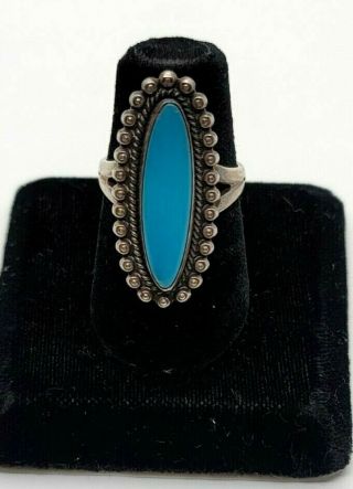Lovely Vintage Navajo Bell Trading Sterling Silver Turquoise Ring Size 7 1/2