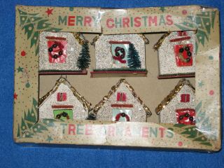 Vtg 1950s/60s Putz Christmas 6 Miniature Houses Ornaments
