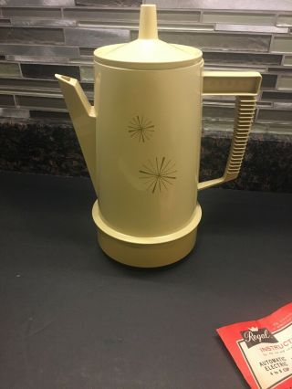1970’s Vintage Regal Poly Perk Coffee Pot Percolator Yellow Starburst 7508 EUC 3