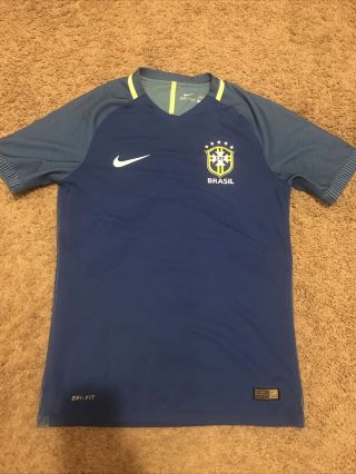 Nike Dri Fit Brazil National Team Royal Authentic 2016 Soccer Jersey Size Small