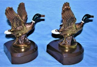 Vintage Philadelphia Mfg.  Co.  Brass/Bronze Flying Ducks Book Ends 2