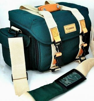 Vintage Canon Camera Bag Organizer Green Many Pockets Dslr Carrying Case Euc