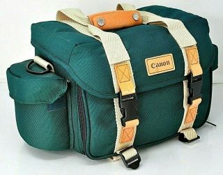 Vintage CANON Camera Bag Organizer Green Many Pockets DSLR Carrying Case EUC 2