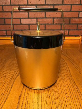 Vintage Thermo Serv Ice Bucket Black & Gold Mcm Space Cap Handle Box