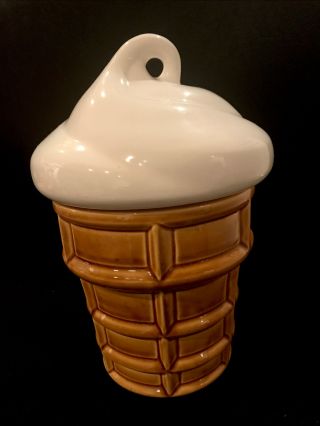 Vintage Japan Ceramic Vanilla Ice Cream Curl Cone Cookie Jar 13 " Tall