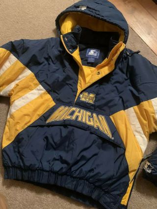 Vintage Starter Jacket University Of Michigan Wolverines Men’s Size L Pull Over