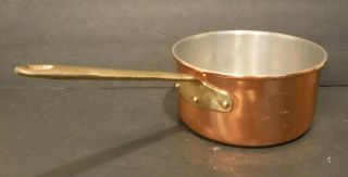 Vintage Copper Sauce Pan With Solid Brass Handle Silver Coated Interior Finish