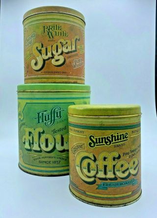 Vintage Fluffy Flour,  Brite White Sugar,  Sunshine Coffee Canisters
