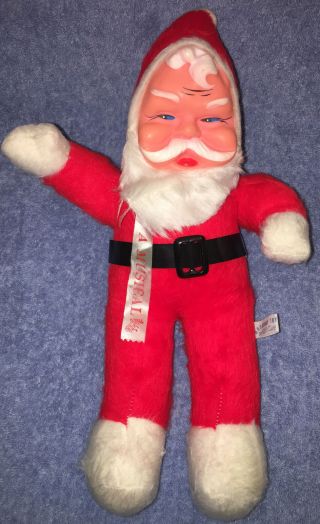 Vintage Plush Musical Santa Claus Doll - 18 " - Broadway Toy - Rubber Face -