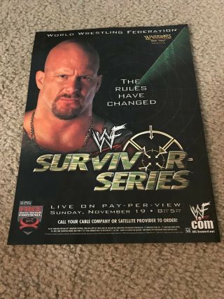 Vintage 2001 Wwf Survivor Series Poster Print Ad Stone Cold Steve Austin Wwe