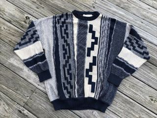 Vintage St Croix Sweater Aztec Print Mens Size L Made In Usa Dark Blue