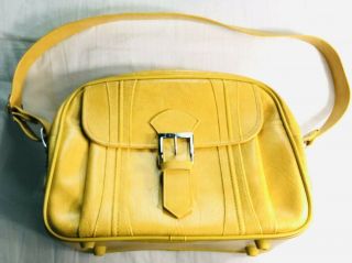 American Tourister Yellow 1975 Vtg Carry On Bag Vinyl Luggage Marbled Escort 2
