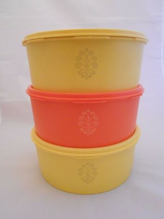 Vintage Tupperware Storage Containers,  Set Of 3,  Yellow/orange,  With Lids,  Retro