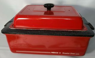 Vintage Nesco 4qt.  Roaster Oven Red With Pan Cat.  No.  4104 - 02