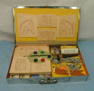 Vintage Portable Metal Art Craft Case Paints Wood Burning Sand Wood Blocks