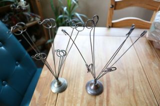 2 Vintage Metal Wire Stick Tree Circle Clip Photo Picture Card Holder Stand