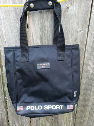 Vintage Polo Sport Tote Bag Messenger Ralph Lauren Purse White Spell Out Us Flag