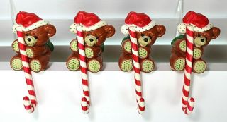 Vintage Christmas Bear Stocking Holders Set Of Four