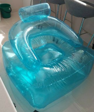 Retro Light Blue Inflatable Adults Chair Vintage Rare 90`s Toy Blow Up Couch