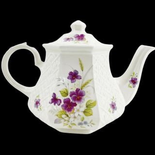 Vintage Sadler Windsor Floral Octagonal Teapot W/ Basket Weave Made In England