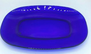 Vintage Large 14 " X 9 1/2 " Cobalt Blue Glass Rectangle Oval Platter