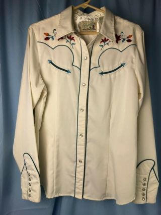 Roper Vintage Western Embroidered Snap Button Long Sleeve Shirt Mens Large