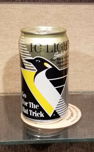 Go For The Hat Trick Pittsburgh Penguins Iron City Light Stay Tab Beer Can Nhl