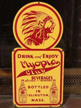 Vintage Myopia Club Beverages Metal Sign Gas Oil Porcelain Can Lubester 3