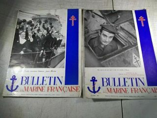 2 Issues 1944 - 45 Bulletin De La Marine Francaise - - French Language Wwii Navy
