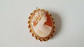 Vintage 10ct Gold Cameo Brooch / Pendant 10k Yellow Gold Vgc