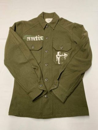 Mens Military Green Vintage Wool Blend Button Down Field Shirt Sz Xs