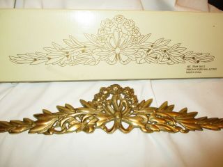 Vintage Distressed Gold Tone Metal Ribbon And Roses Wall Art Brass Decor 1980 